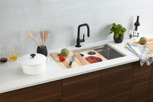 Morgan Tap and Basin 34.5in Stainless Steel Workstation Sink with Cutting Board and Accessory Tray