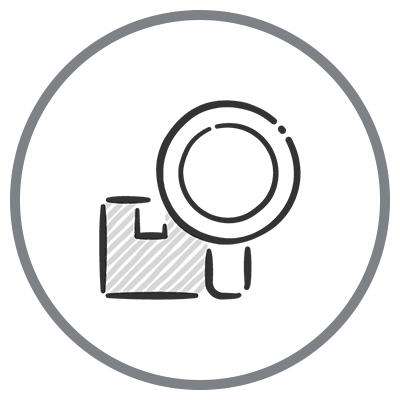 Transparent Manufacturing Icon - Magnifying Glass with Box outline