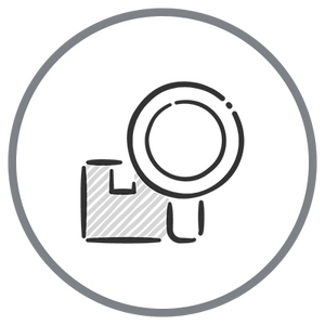 Transparent Manufacturing Icon - Magnifying Glass with Box outline